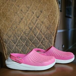 Crocs LiteRide Pink Gray White Slip On Clogs Shoes